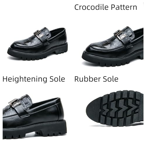 Mens Crocodile Pattern Leather Slip-On Dress Loafers Classical Casual Log Sole Non Slip Platform Penny Shoe for Formal Business Wedding2
