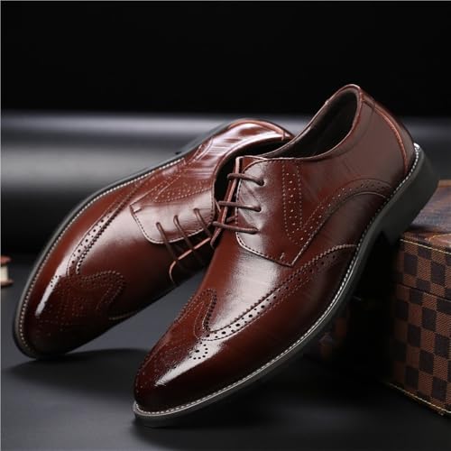 Mens Low Heels Leather Pointed Oxfords Lace Up Carved Classic Fashion Dress Shoes for Work Office Business Casual2