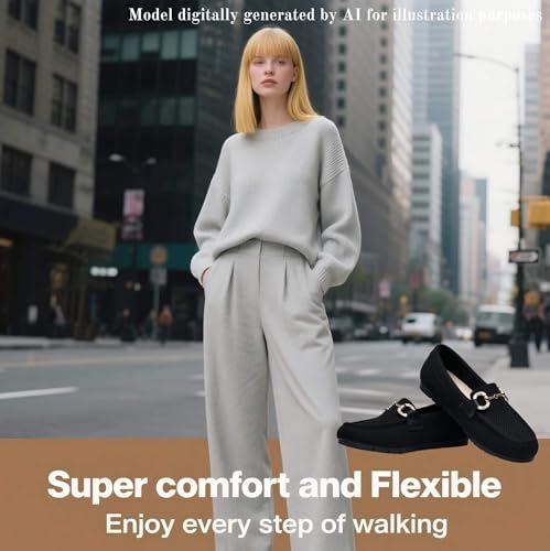 Image of Women's Knit Slip On Loafers - Breathable Mesh Flats with Memory Foam Insole & Arch Support, Non-Slip Comfortable Shoes for Work Office Commute, Driving, Casual Daily Walking (Wide Foot Friendly)
