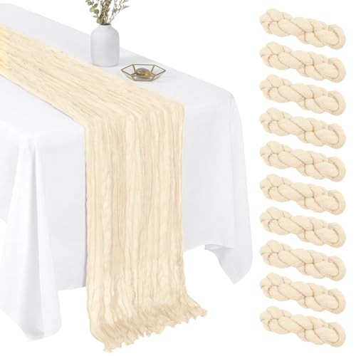 10 Pack Ivory 17 x 108 Inch Cheesecloth Table Runner - Boho Gauze Sheer Fabric for Wedding Baby Shower Party Home Decor