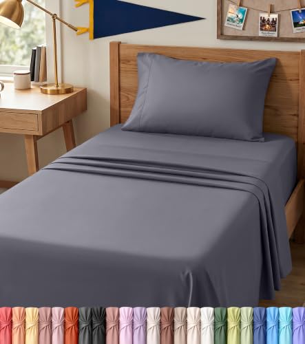 Utopia Bedding Twin XL Sheet Set – Dorm Room Essentials for Students, 3 Piece Soft & Breathable Microfiber College Bedding, 1 Fitted Sheet, 1 Flat Sheet & 1 Pillowcase – Oeko Tex (Grey)