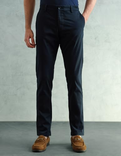 Image of Arrow Sport Men Slim fit Cotton SolidMid Rise waistTrousers