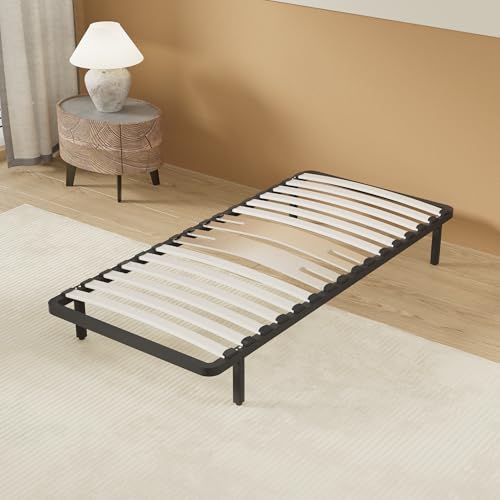 NOVIMBER Somier de láminas de madera, marco de metal, lamas de madera flexible, 2 láminas dobles de refuerzo lumbar, 7 pies, cama muy estable, sólida y duradera, estilo industrial (90 x 190 cm)