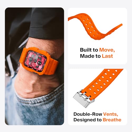 Image of amBand Compatible for Apple Watch Band 45mm 44mm 42mm with Bumper Case, Clear Cute Women Strap for iWatch SE 3 SE 2nd SE Series 9 8 7 6 5 4 3 2, Sport Jelly Protective Cases Protector, Orange