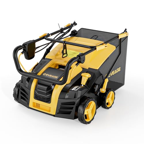 EVEAGE 16-Inch 15-Amp 2-in-1 Electric Dethatcher & Scarifier, Lawn Dethatcher with 5-Position Depth Adjustment, 14.5-Gallon Removable Collection Bag,