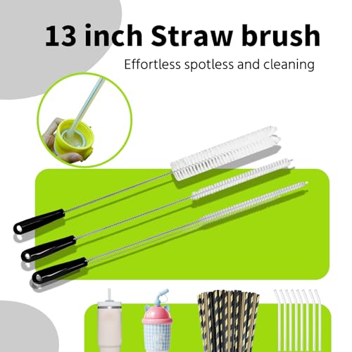 Image of 5 Pack Bottle Brush, 15in Stainless Steel Water Bottle Brush, 3 Straw Brushes, for Cleaning Baby Bottles, Sports Water Bottle, Wine Decanters, Coffee Mug, Narrow Bottle, Tumblers, Flasks, Round Head