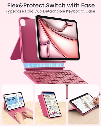 Image of typecase for iPad A16 11th /10th, Air 11 Inch M4 /M3 /M2 /5th /4th Keyboard Case | Magnetic Detachable Keyboard, Portrait /Landscape Modes, Multi-Touch Trackpad, 11-Color Backlit, Ultra-Light, Pink