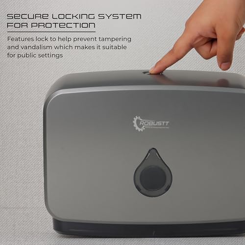 Image of Robustt Wall-Mounted V /N /M Fold Paper Hand Towel Dispenser - Grey (with Adhesive Hooks) | Large Capacity | Durable ABS Material | Water-Resistant | Push Button Lock (Pack of 2)