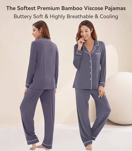 Image of WiWi Viscose from Bamboo Women's Pajamas Set Super Soft Button Down Top and Pants Sleepwear Cooling Pjs S-3X