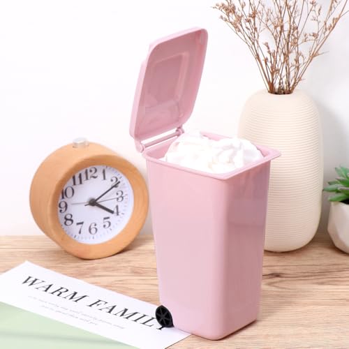 Image of TOYANDONA 4PCS Mini Plastic Trash Can, Storage Bin Desktop Organizer, Wastebasket Trash Can with Lid, Tiny Desktop Waste Garbage Bin for Home Office Kitchen