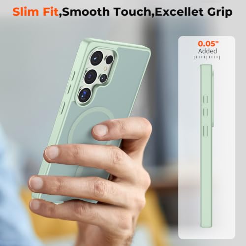 Image of SUPFINE Magnetic for Samsung Galaxy S25 Ultra Case with Screen Protector, (Built-in Magnets) (Military Grade Drop Protection) Slim Translucent Shockproof Phone Case,Light Green