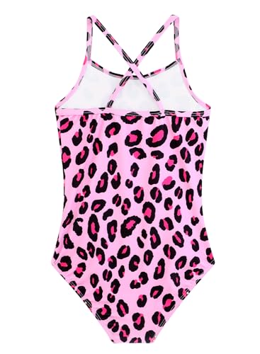 Alakuoti Girls Swimsuit Cute Pink Leopard Printed Swimwear One Piece Upf 50+ Quick Dry Bathing Suits Cross Shoulder Strap Swimwear Size 8 7 thumb #1