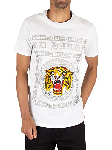 Ed Hardy | Tiger Tile Print Half Sleeve T-Shirt Large White