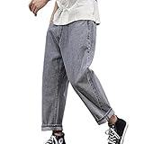 Lu's Chic Men's Regular Fit Jeans Casual Harem Baggy Fashion Chic Solid Lightweight Cotton Elastic Waist Ankle Length Mid Rise Tapered Leg Loose Closed Cinch Bottom Denim Pants 903 Grey 34