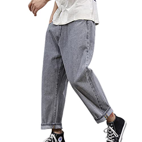 Lu's Chic Men's Regular Fit Jeans Casual Harem Baggy Lightweight Cotton Elastic Waist Ankle Length Tapered Denim Pants - Main Image