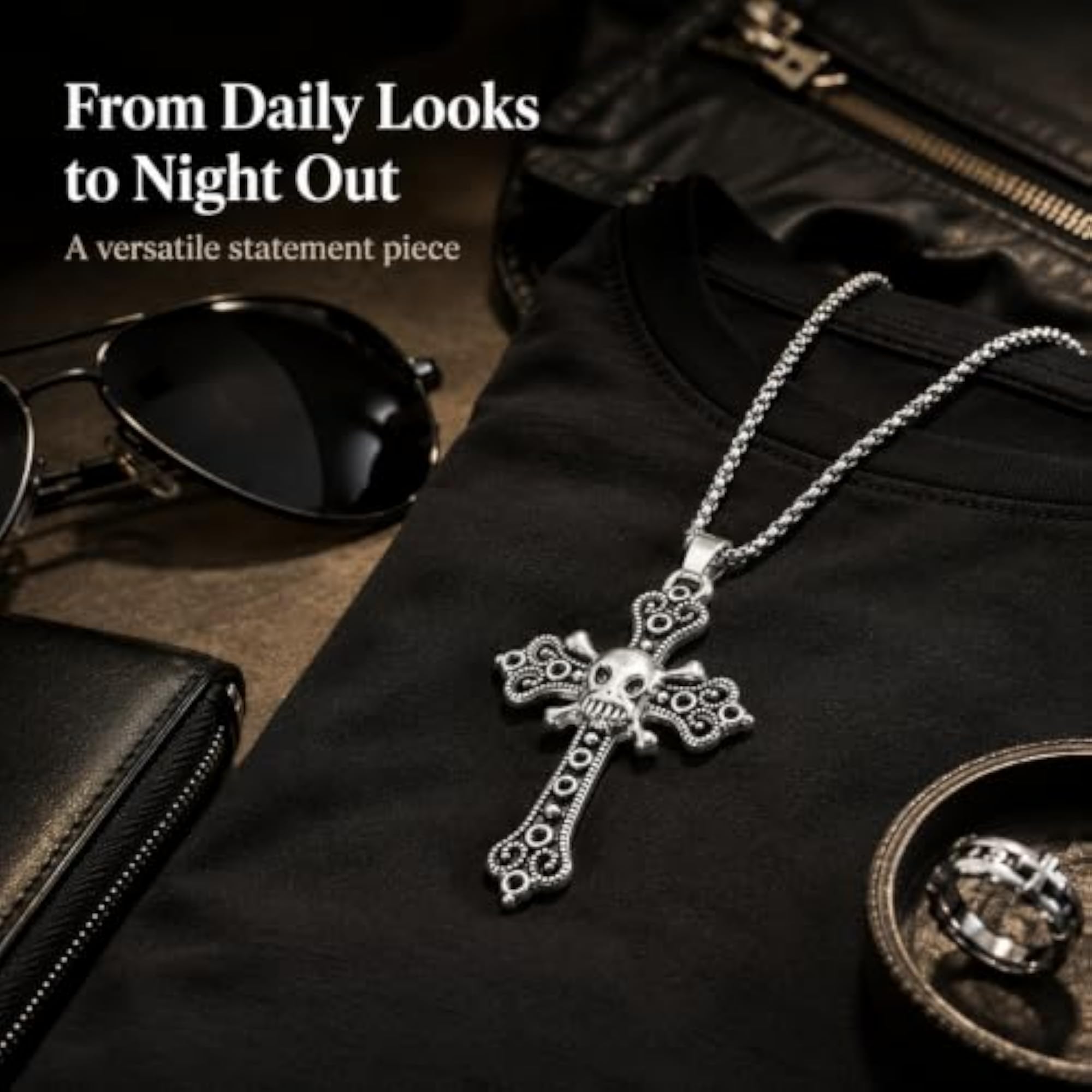 Men's Vintage Skull Cross Pendant Necklace