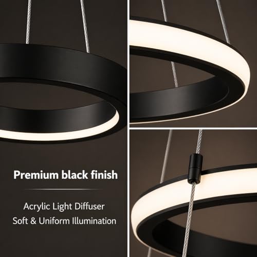 Image of Dreamie Mordern Led Chandelier Lights for Ceiling Size 600 Mm | Hanging Decoration Light for Living Room /Dinning Table /Office /Restaurant | Jhumar for Hall Decor | Colour Black