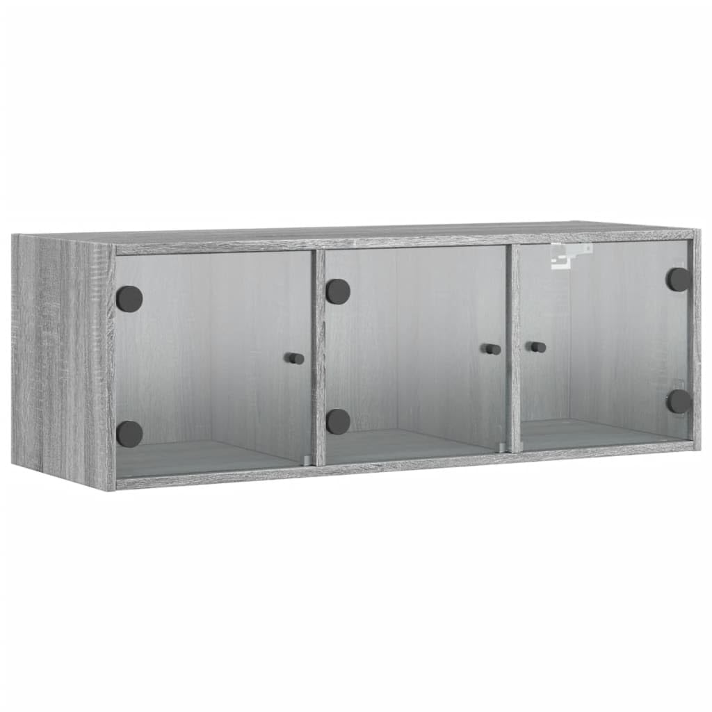 Wandschrank mit Glastüren, Grau Sonoma, 102x37x35 cm, robuster Holzwerkstoff, vielseitiger Büroschrank für stilvolle Aufbewahrung
