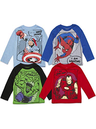 Marvel Spiderman Big Boys Raglan 4 Pack Long Sleeve Graphic T-Shirt 10-12