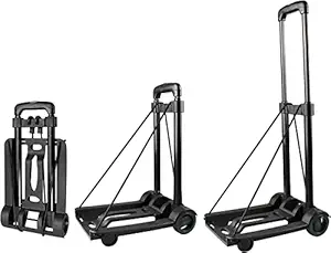 Folding Hand Truck, Luteti 40kg 88Lbs Solid Construction Utility Cart for Luggage with Oversized Wheels & Bonus Bungee Cord, Collapsible, Lightweight and Compact Luggage Dolly Cart for Travel, Black