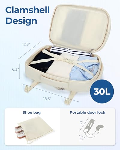 BAGSMART Travel Backpack, 30L Flight Approved Carry on Backpack with Door Lock, TSA Personal Item Backpack with 15.6 Inch Laptop Compartment & Shoe Bag,Suitcase for Travel, Classic Beige2