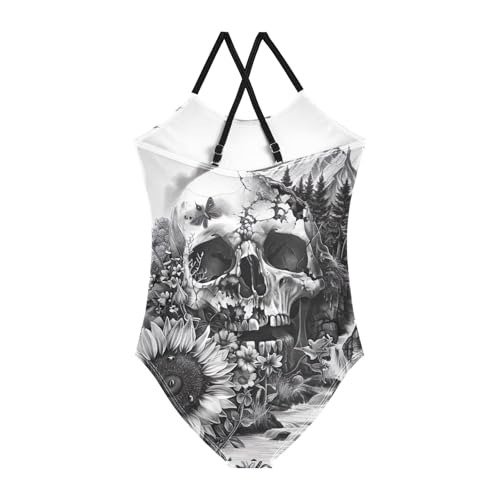 Toddler Black White Flowers Floral Skull One Piece Swimsuits for Girls 3T 202b58872
