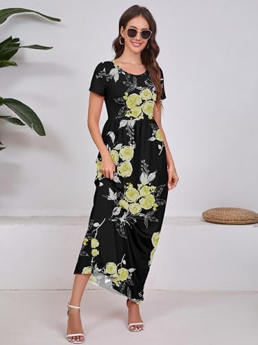 Image of DEARCASE Maxi Dress for Women Short Sleeve Casual Summer Loose Plain Comfy Long Dresses with Pockets