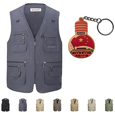Mens Casual Outdoor Vest,Hwalleum Men's Fashion Lightweight Cool Gilets Summer Males Multi Pockets Quick Dry Sleeveless Work Driver Photography Fishing Travel Hunting Reporter Vest Plus Size S - 8XL Cover