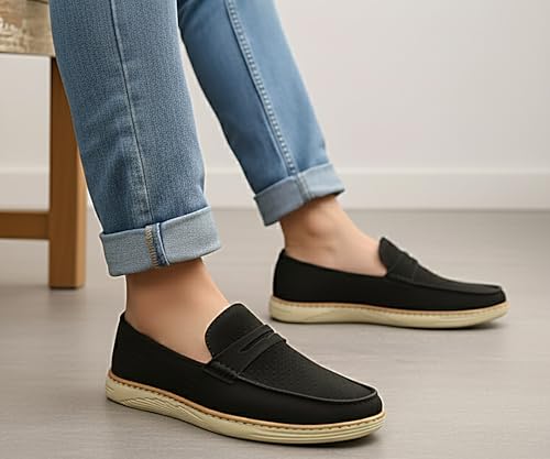 Image of Kraasa Men Denim Causal Loafers | Premium Breathable Upper | Driving Loafers | Lighweight Slip-On's | Soft Cushioned Insole | Super Flexible, Comfortable for Men