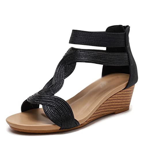 Sandals Slope Heel Sandals Summer Oversized Slimming Women's Shoes Back Zippered Sandals Sandal(B,36)