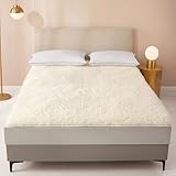 Wool Fitted Mattress Cover Pad with Straps, Breathable Folding Mattress Protector Thicken Lamb Bed Topper Winter Warm Mattress Pad for Firm Bed(180x220cm(71x86), Camel)
