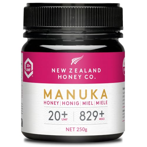 New Zealand Honey Co. Miel de Manuka UMF 20+ / MGO 829+ – Cruda y Monofloral, Analizada en Laboratorio Independiente – Origen Nueva Zelanda, Trazable QR – 250g