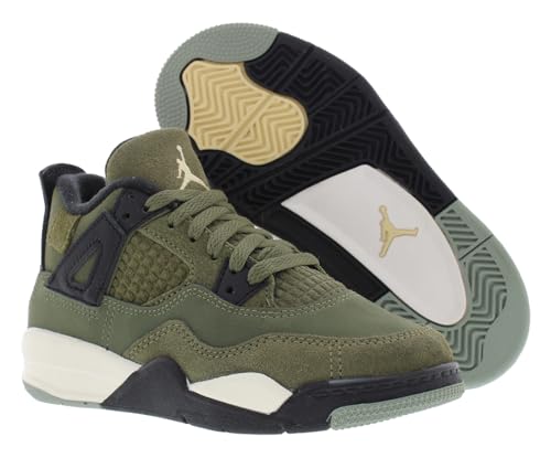 Nike Jordan 4 Retro SE Craft PS Boys Shoes Size 1, Color: Medium Olive/Pale Vanilla2