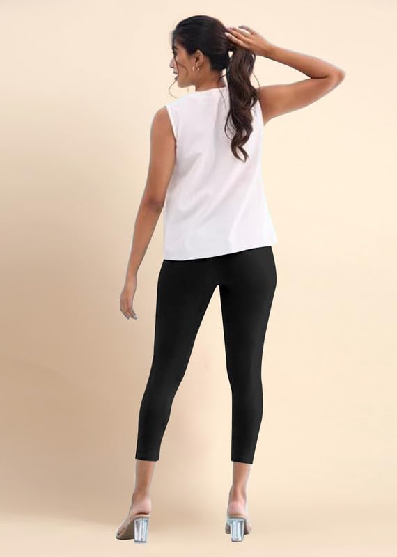 Image of TRENDMALLS Women's Microfiber Elastane Stretch Soft Cropped Leggings with Ultrasoft Waistband for Women