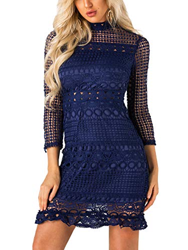 Yoins women dress bodycon lace hollow design high neck long sleev…
