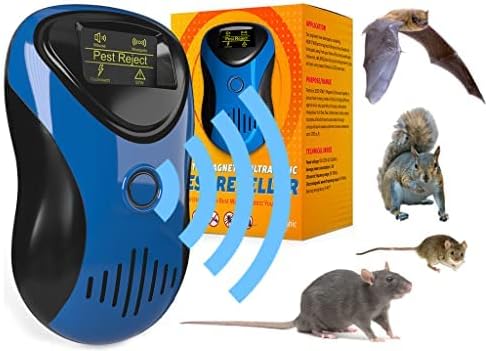 New 2024 Powerful Mouse Mice Rat Bat Squirrel Repellent -with LCD - Outdoor/Indoor - Electronic Ultrasonic Pest Repeller Plug in - Deterrent Rodent Control - Electromagnetic Waves Repellent Blue