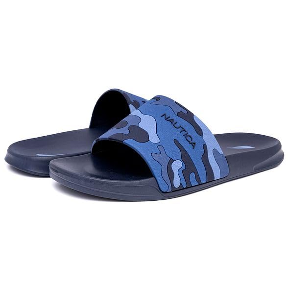 Image of Nautica Men's Open Toe Slide Sandals - Comfortable Indoor & Outdoor Shower Slippers
