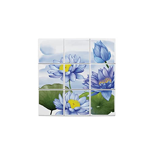 Carreaux céramique lot de 9 pour rénover un mur blanc avec une estampe japonaise bleu