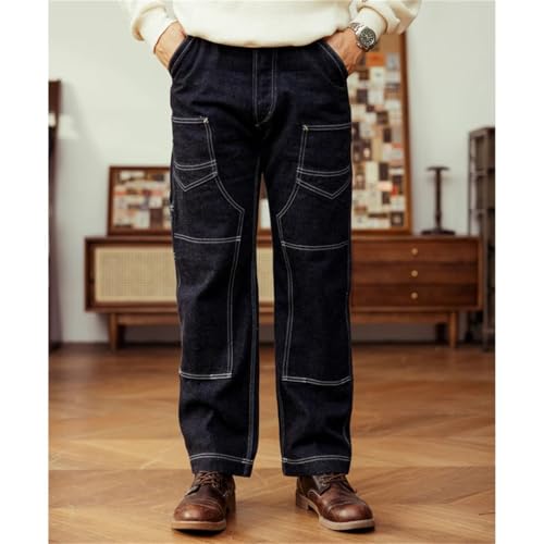 Men’S Japan Style Straight Fit Selvedge Denim Full Length Jeans Button Fly Midweight Retro Daily Wear Pants3