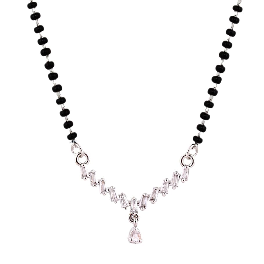 Silver Plated American Diamond Stone Mangalsutra with Black Beads for Women and Girls | Perfect for Regular Wear (113-K4MA-2191-S)