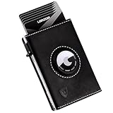LORZOR AirTag Wallet - Full Grain Leather, Mens Minimalist Wallet with Apple Air Tag Holder, Slim Smart Pop up Card Case, ID Window, RFID Blocking, Front Pocket (AirTag Not Included)