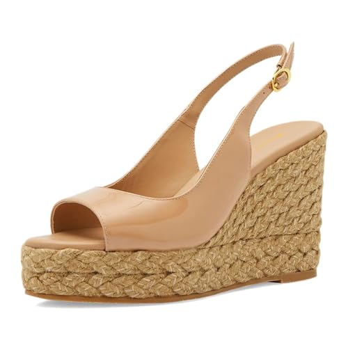 Wansseny Women Open Toe Classic Slingback Espadrille Sandals Platform Wedge