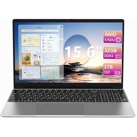KurieTim Laptop Computer with AMD Ryzen 7 5700U Processor(8C/16T, Up to 4.3Ghz), 32GB RAM 1TB NVMe SSD, 15.6" FHD Display Gaming Laptop with Backlit Keyboard, Fingerprint Reader, USB3.0x2, Type-C Cover