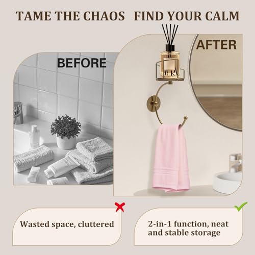 Hand Towel Holder for Bathroom with Vintage Wall Mounted Candle Holder, Rustproof Anti-Corrosion Alloy Unique Gold Towel Hook, Sturdy Coat Hanger for Vintage Kitchen Bathroom Decor and Accessories