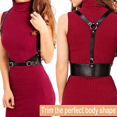 Aonewin Women's Body Leather Harness Punk Belt Skinny Body Adjustable Suspender For Dresses (Brown Medium) #TOP3