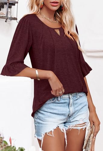 CHICZONE Womens 3/4 Length Bell Sleeve Tops Loose Summer Tunic Shirts Dressy Casual Blouses3