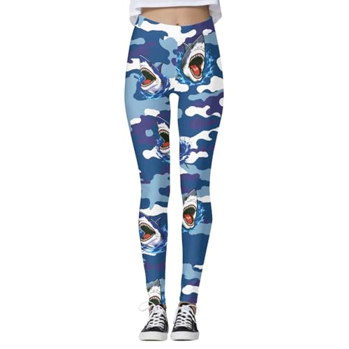 Generisch Leggings estampados de cintura alta para yoga, correr, entrenamiento, azul, XXL