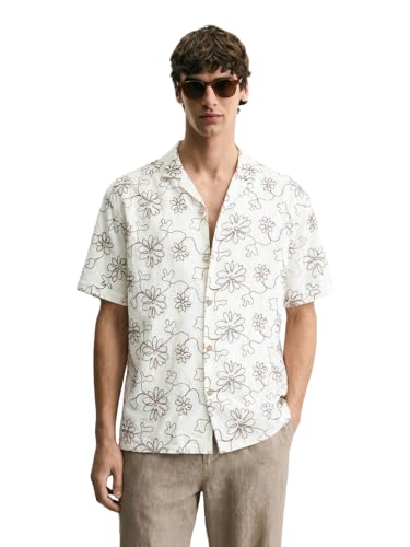 Image of The Indian Garage Co Men Relaxed Fit Textured Half Sleeves Cuban Collar Resort Wear Shirt