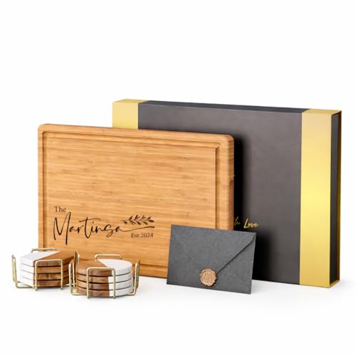Conjunto personalizado de tabla de cortar con posavasos en bambú miniatura 1