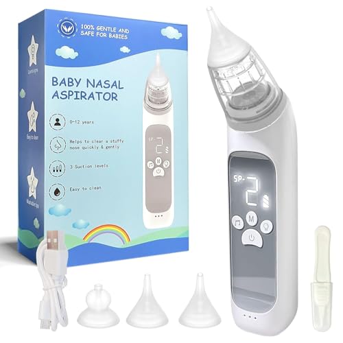 Image of Electric Nasal Aspirator, Snot Aspirator for Children, Automatic Snot Sucking with 3 Suction Levels and 3 Silicone Tips USB Charging Music Soothing Function and Seven Colour Lights